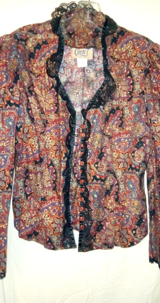 Circle T M Western Cowgirl Rich Paisley Black Lace Top
